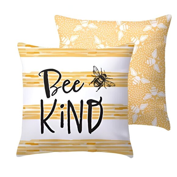 NEW 2Pk Bee Kind Indoor/Outdoor Zip Reversible Throw Pillows - Picture 1 of 4